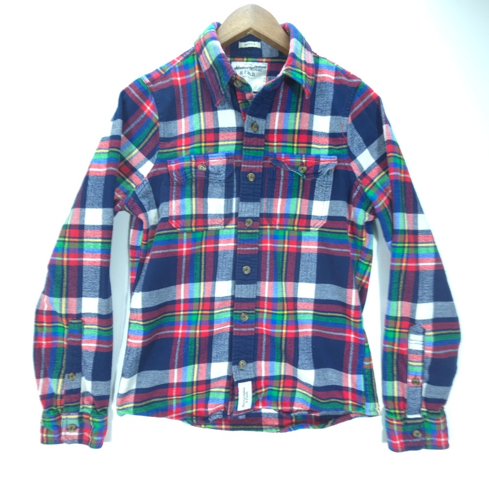 Vintage Abercrombie & Fitch Flannel Mens S Multicolor Plaid Muscle Fit Shirt